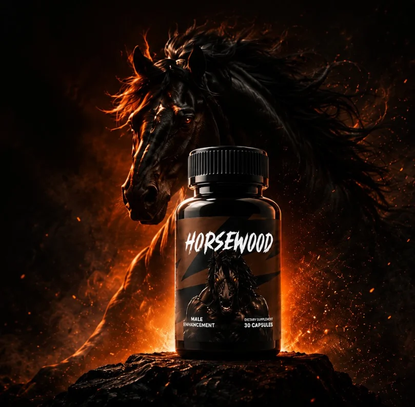 Horsewood male enhancement bottle with a black stallion