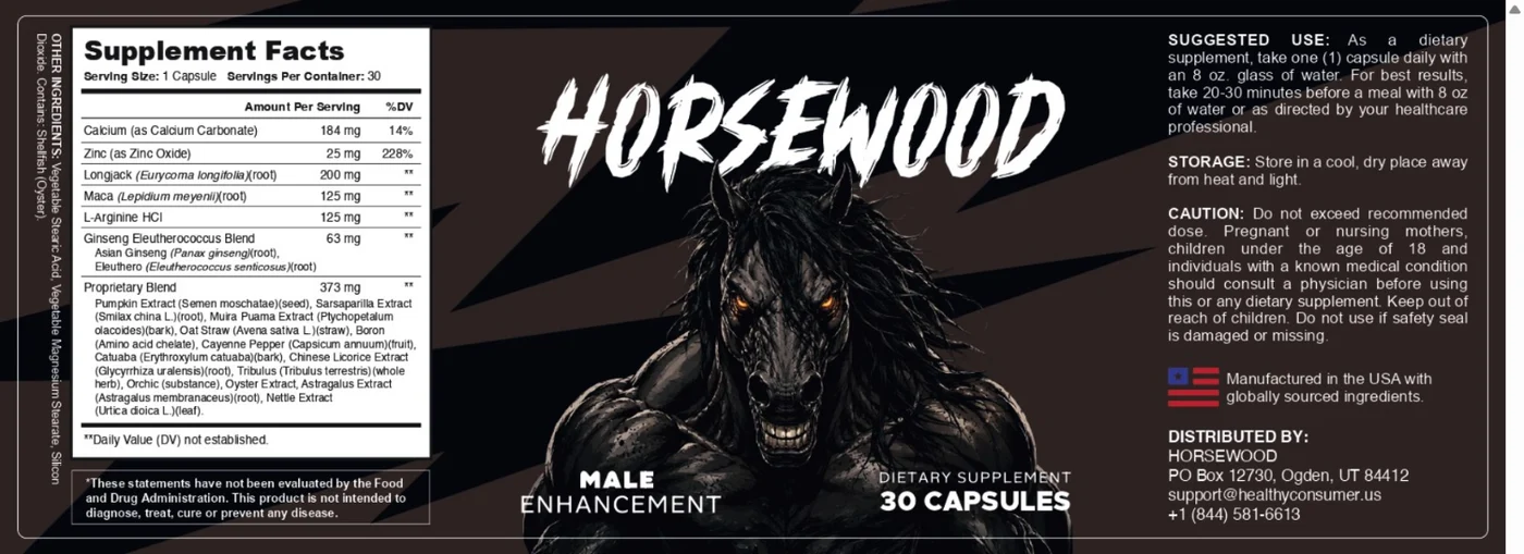 Horsewood Supplement Facts label with suggested use